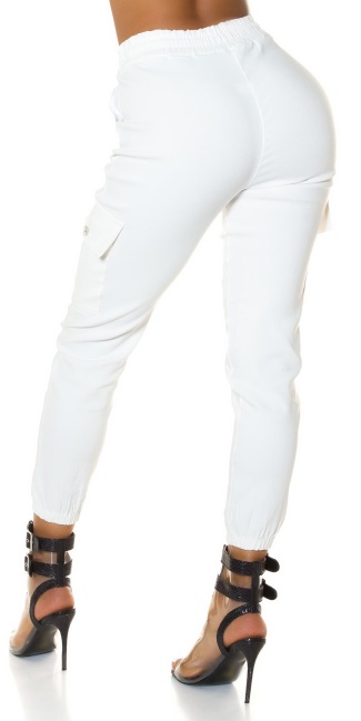cargo trousers with an elastic waistband White